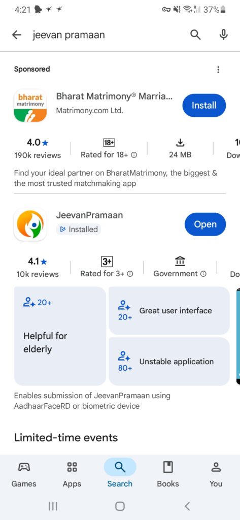 jeevan pramaan face app playstore