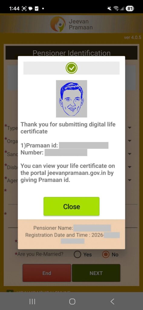 jeevan pramaan id generation success mobile dlc